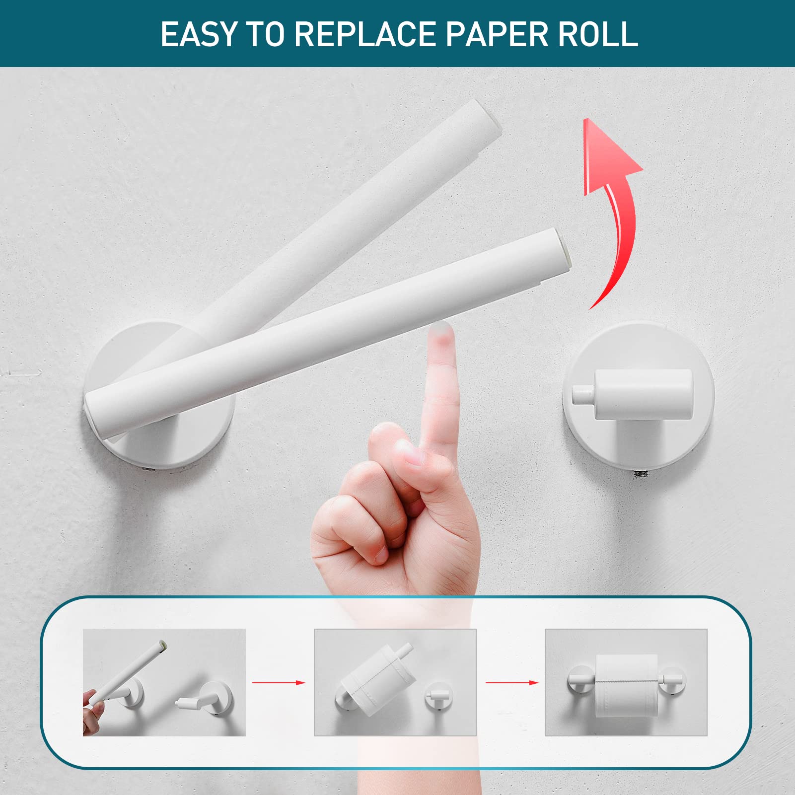 Stainless Steel Toilet Paper Holder Wall Mount - Adjustable Modern Bathroom Tissue Roll Holder with Flexible Pivot, White Ceramic Jumbo TP Roll Mount for Home & Office Use