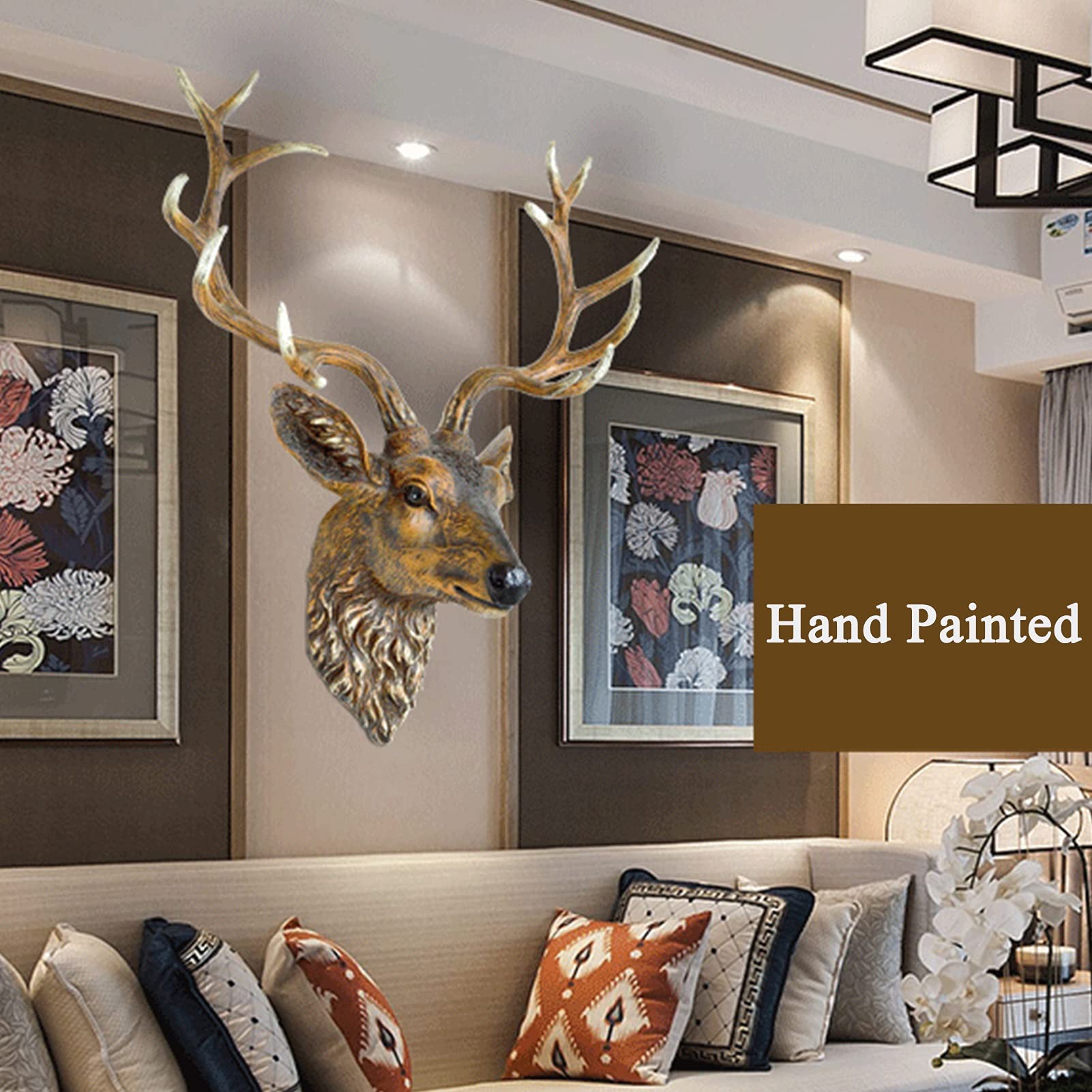 Large Resin Deer Head Wall Decor Sculpture - Handmade Faux Taxidermy Farmhouse Art for Living Room, Bedroom & Office | Modern Animal Head Mounted Ornament