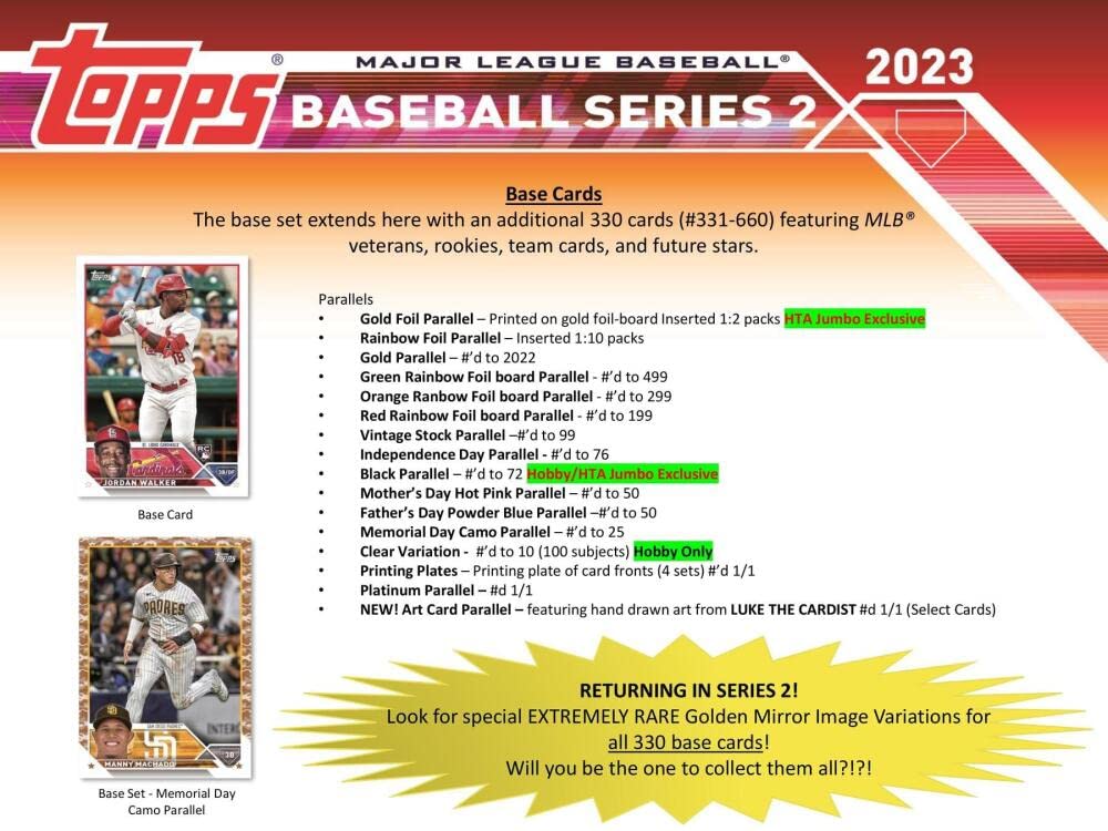 2023 Topps Series 2 Baseball Hobby Box - 24 Packs (14 Cards Each) with 1 Autograph or Relic Card + 1 Silver Pack | MLB Trading Cards Collection for Collectors & Fantasy Baseball Fans