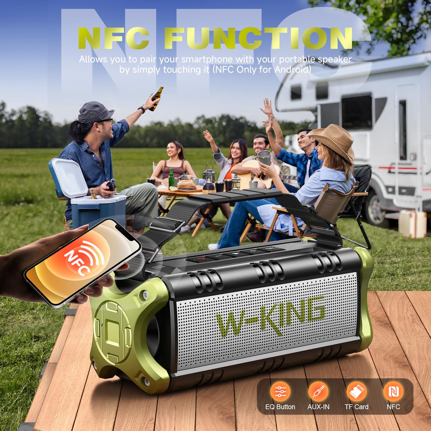 W-King 90W Peak Power Bluetooth Speaker - Portable Wireless Speaker with Deep Bass Subwoofer, IPX6 Waterproof, 40H Playtime, EQ & Stereo Pairing | Perfect for Camping, Beach Parties, Backyard BBQs & Outdoor Adventures