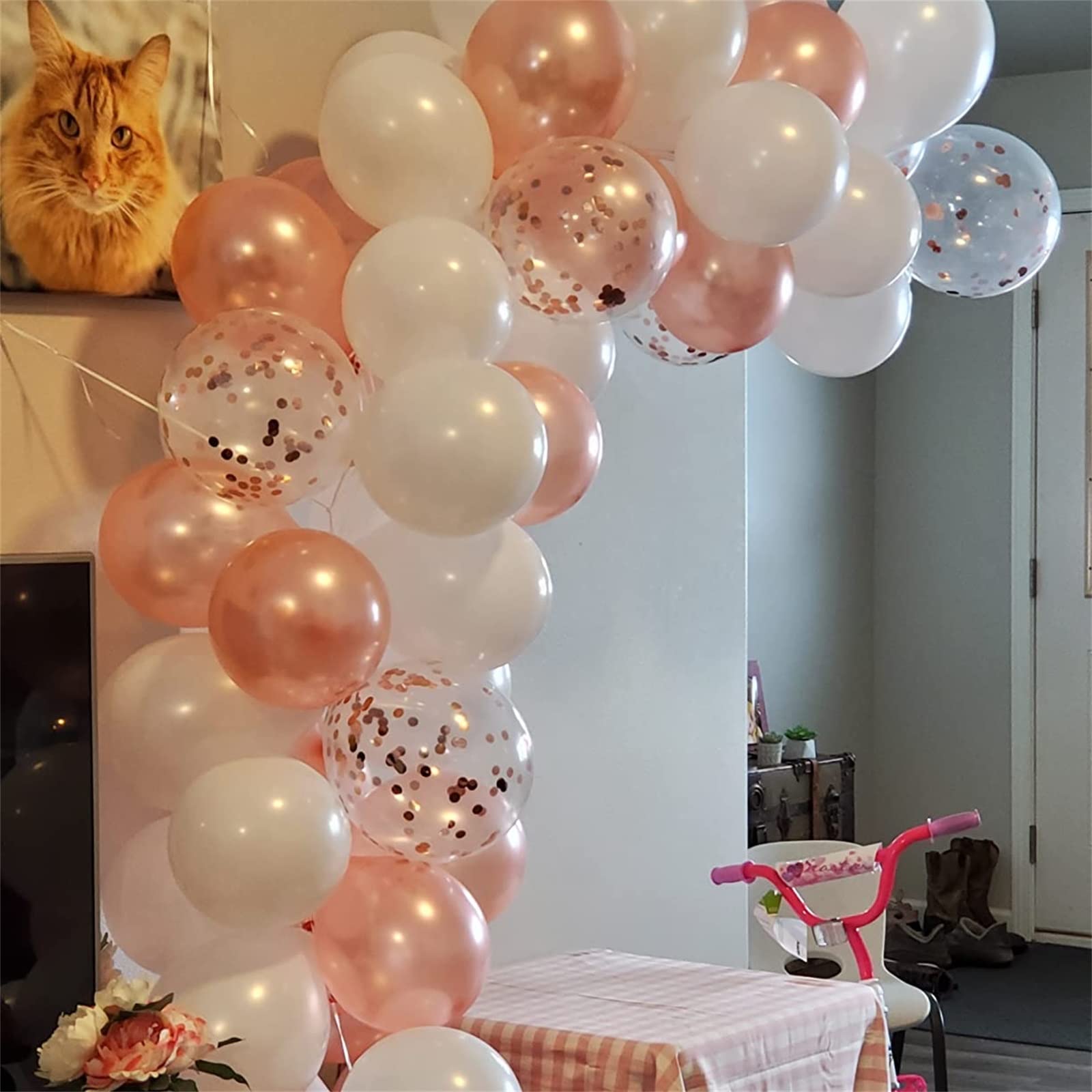 30 Pack 12 Inch Rose Gold & White Confetti Latex Balloons for Wedding, Birthday, Bridal Shower, Baby Shower, Valentine's Day Party Decorations - Elegant Pearl Finish for Girls & Women Celebrations