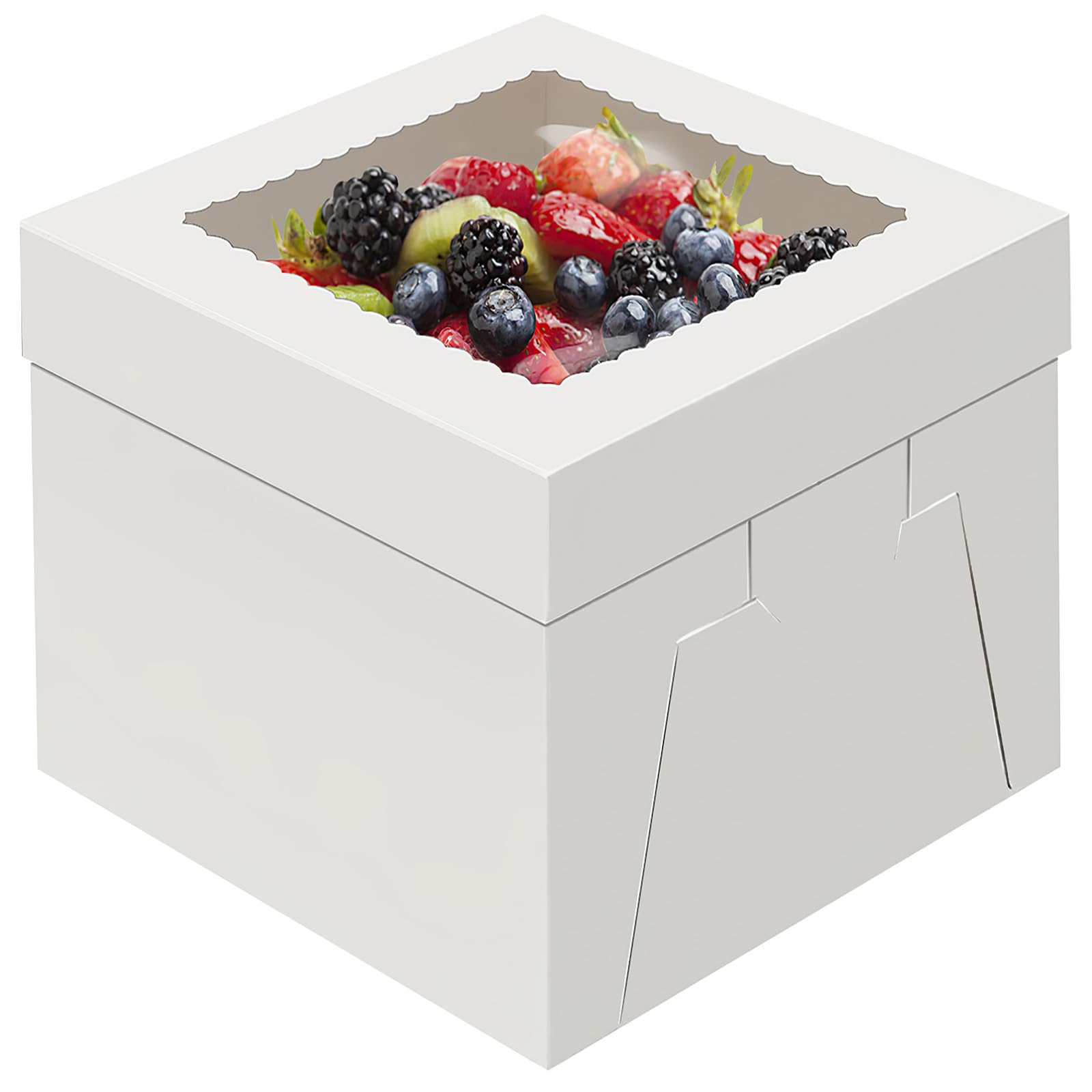 WINKIO 12x12x8 Inch White Cake Boxes 4-Pack with Window - Perfect for Cookies, Pies & Cupcakes