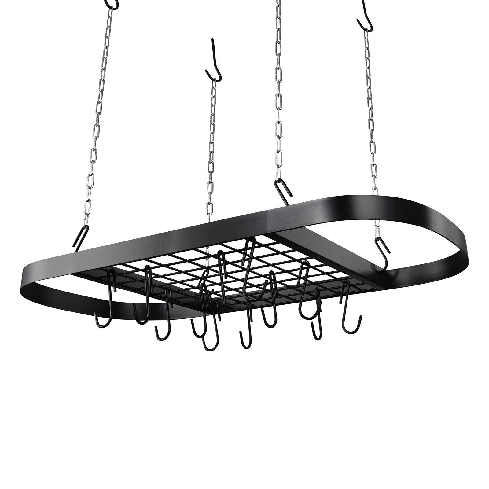 StateOJ Hanging Pot and Pan Rack - Wall Mounted Kitchen Organizer for Pots, Pans & Utensils - Space Saving Storage Shelf for Kitchen Organization - Perfect for Small Kitchens, Apartments & RVs