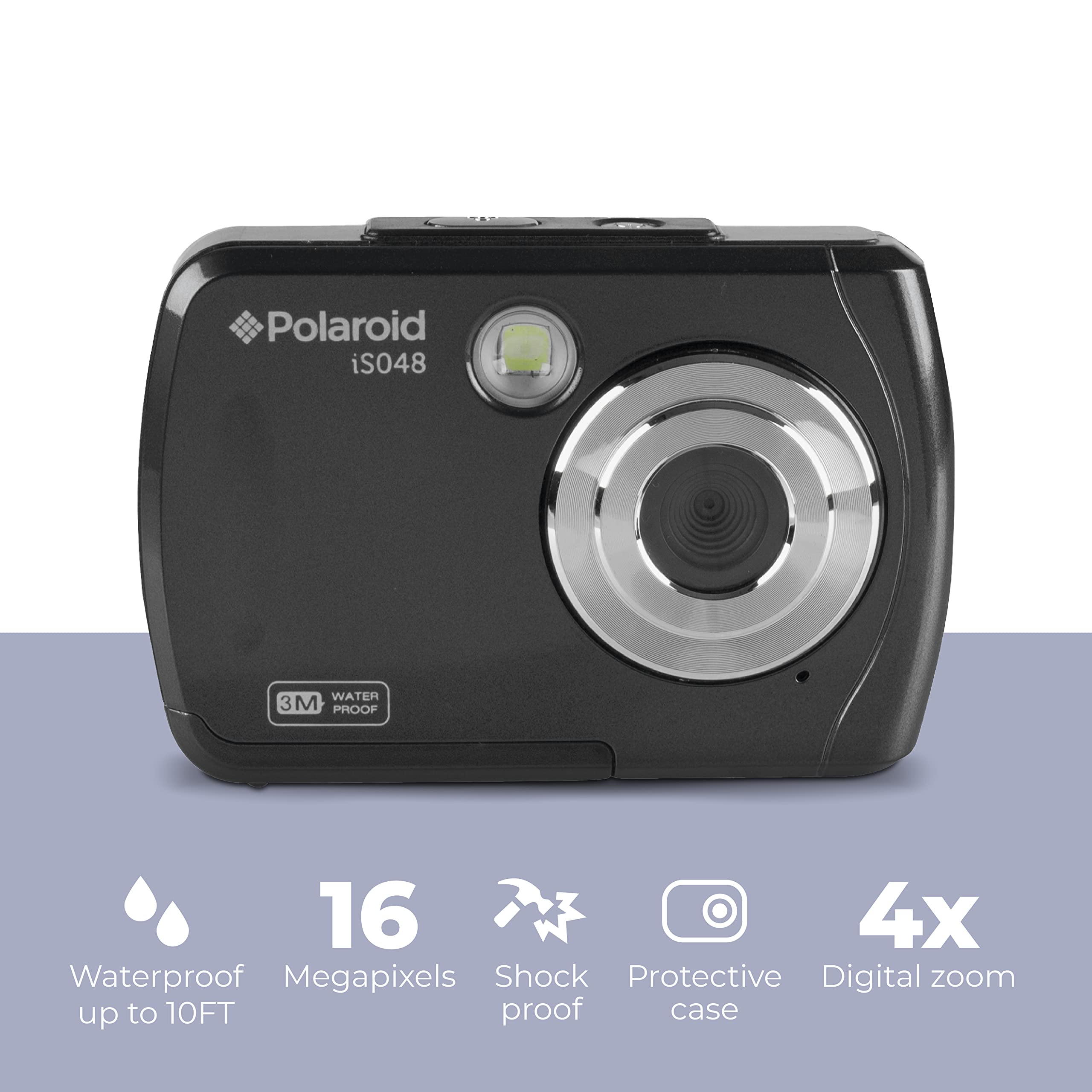 Polaroid IS048 16MP Waterproof Digital Camera - Compact, Lightweight, Portable Instant Sharing Action Camera for Travel, Sports & Outdoor Adventures (Black)
