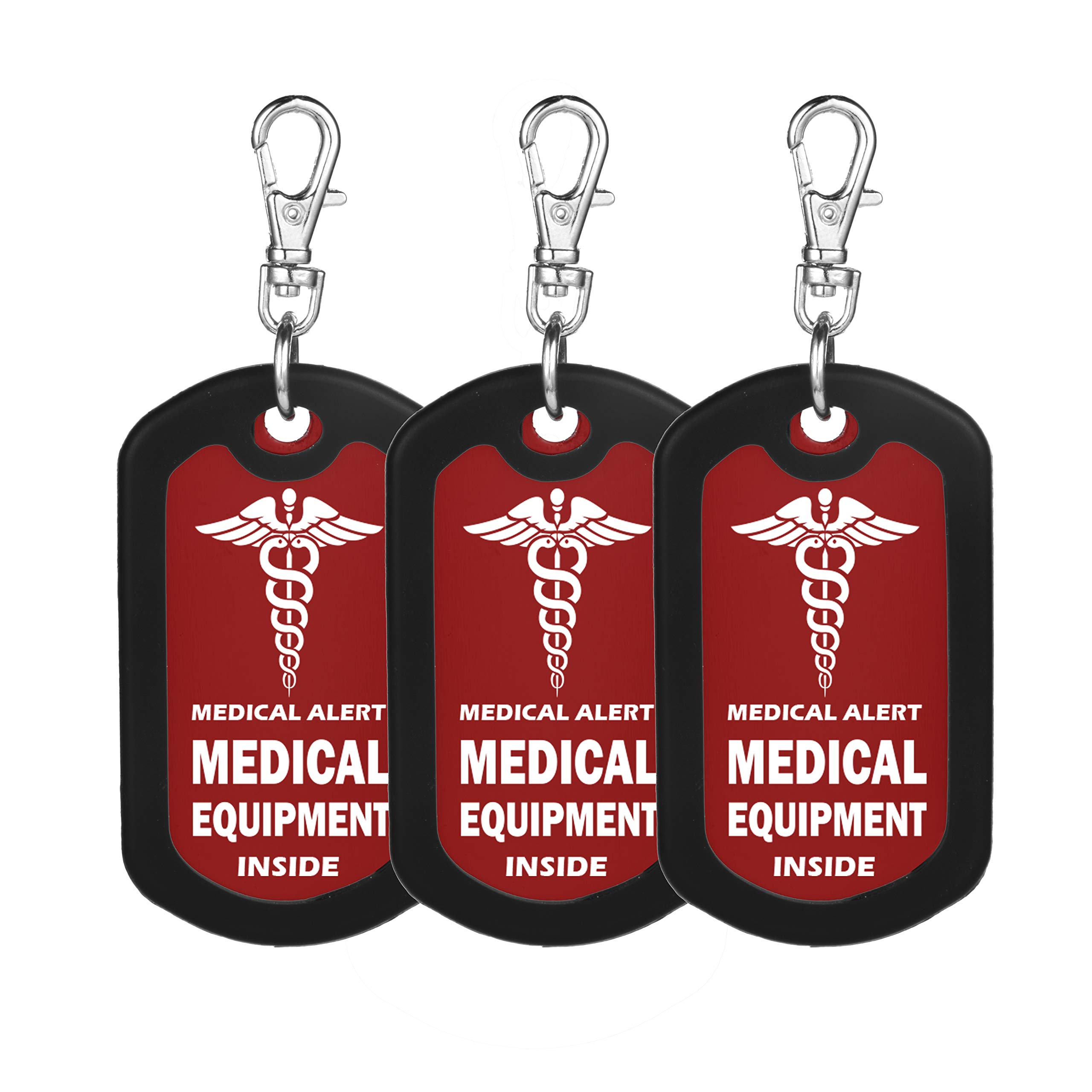 mnmoom Medical Equipment Luggage Tag - Medical Alert Zipper Pull Bag Tag (3 Pack, Red) - Perfect for Travel, Hospitals & Emergency Identification