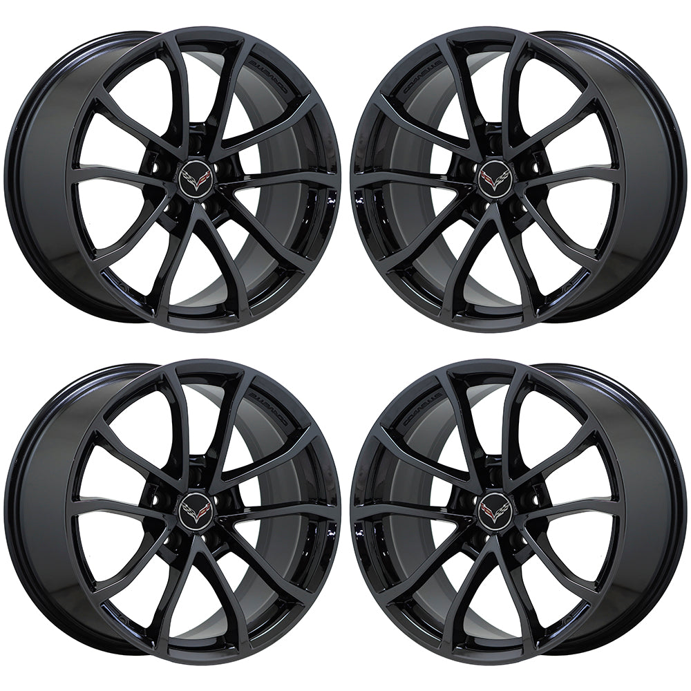 19x10 20x12 Corvette GS C7 Black Chrome Wheels Rims - Factory OEM GM 5542 5543 Replacement for Corvette Stingray - Perfect for Performance Upgrades & Show Car Customization