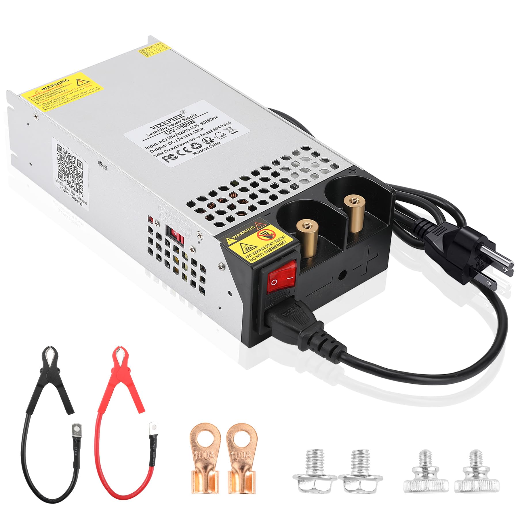 12V 1500W Power Supply - 110V AC to 12V DC Converter Adapter, 125A High Current Transformer for Motor Pump, CCTV Camera, Car Audio, 3D Printer - Ideal for Home Security Systems, Automotive Electronics & DIY Projects