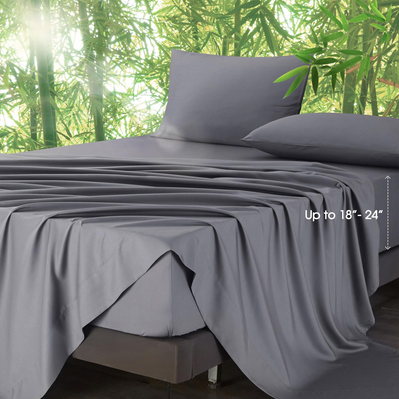 Luxury Cooling Queen Size Bed Sheets - Ivellow Rayon Bamboo Deep Pocket Sheets (18