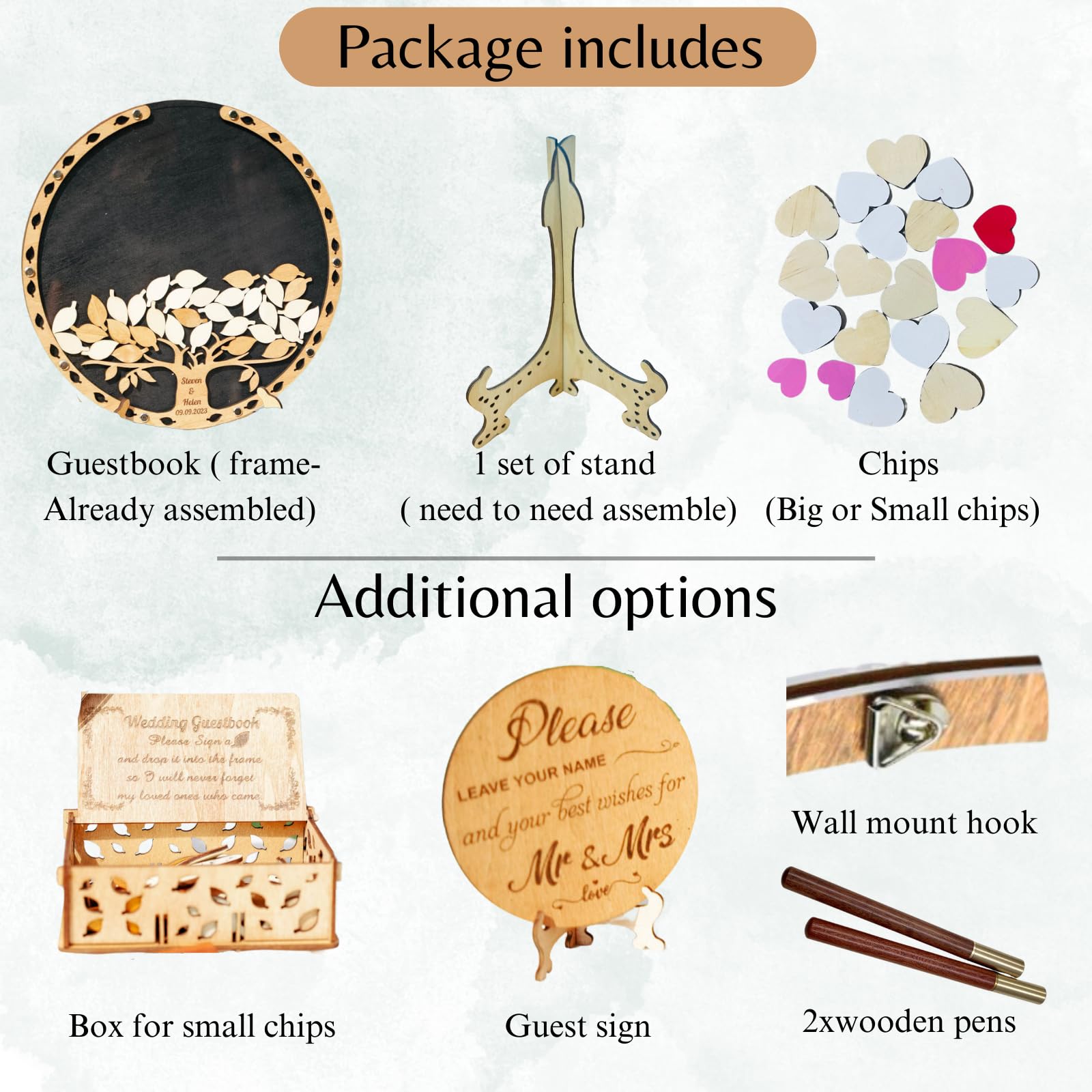 Personalized Tree Wedding Guestbook Alternative - Rustic Heart-Shaped Guest Book & Wedding Drop Box - Unique Round Guestbook for Rustic, Outdoor & Boho Weddings