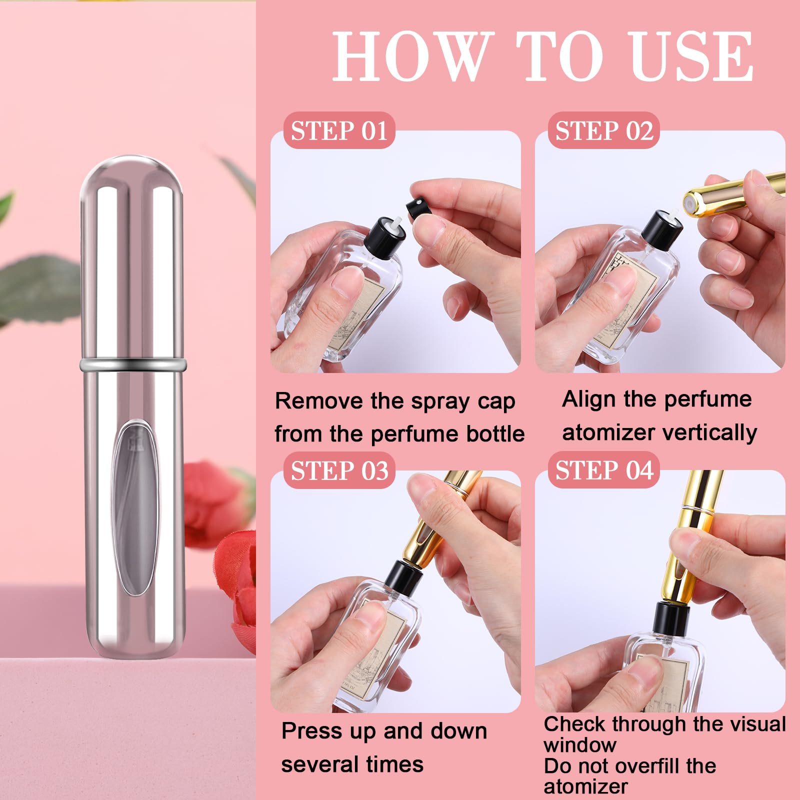 4 Pcs 5ml Refillable Travel Perfume Bottle Atomizer Sprayer - Portable Perfume Spray Bottle for Women & Men - Perfect for Airplane Carry-on, Gym Bag, Purse & Vacation Essentials