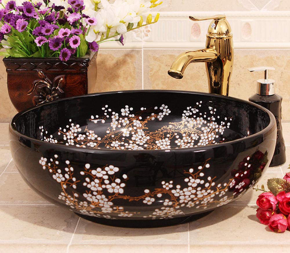 Hand-Painted Ceramic Vessel Sink - Countertop Bathroom Basin, Jingdezhen Art Sink (Sink Only) | Perfect for Modern & Luxury Bathroom Vanities, Powder Rooms & Spa Retreats