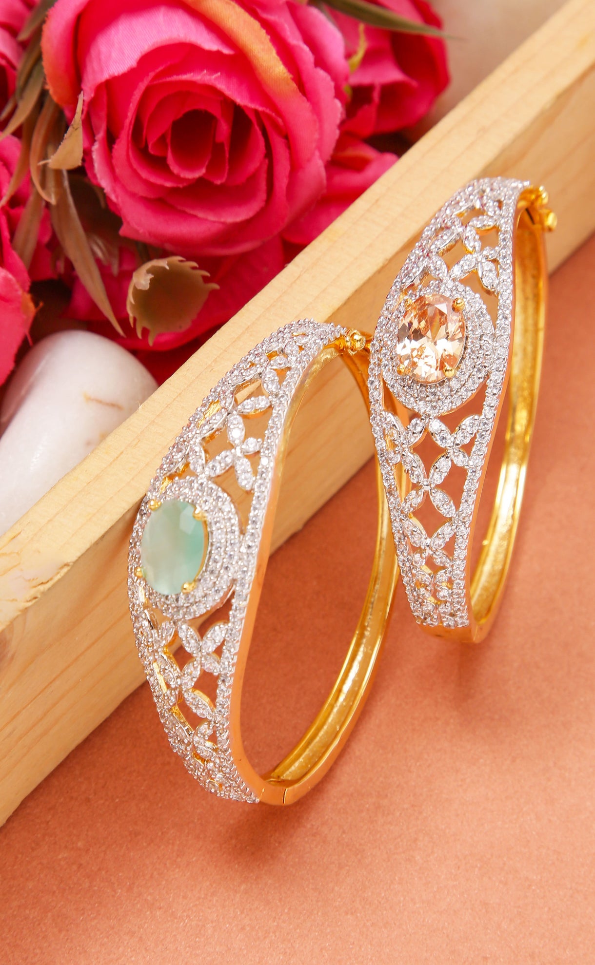 American Diamond & Semi Precious Stone Bracelet (D189) - Elegant Jewelry for Women, Perfect for Parties, Weddings & Special Occasions