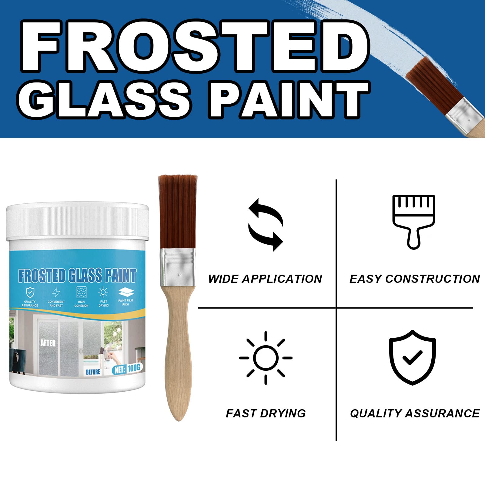 Frosted Glass Spray Paint Kit - Waterproof & UV Matte Hazy Finish for Windows, Doors, and Glass Surfaces - Includes 5 Cans (100g Each) + 5 Brushes - Perfect for Privacy, Decoration, and Light Diffusion in Homes, Offices, and Commercial Spaces