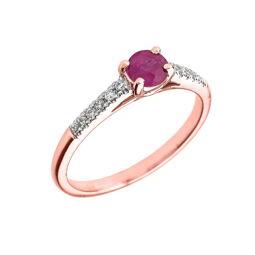 10K Rose Gold Diamond & Genuine Ruby Engagement Ring for Women - Elegant Wedding Proposal, Anniversary & Valentine's Day Gift (Perfect for Romantic Occasions & Special Moments)