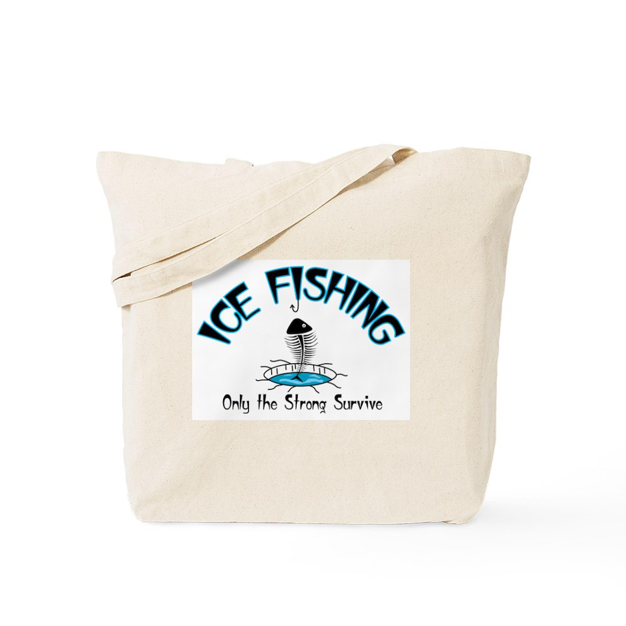 Ice Fishing Tote Bag - Natural Canvas Reusable Shopping Bag for Outdoor Fishing & Grocery Trips