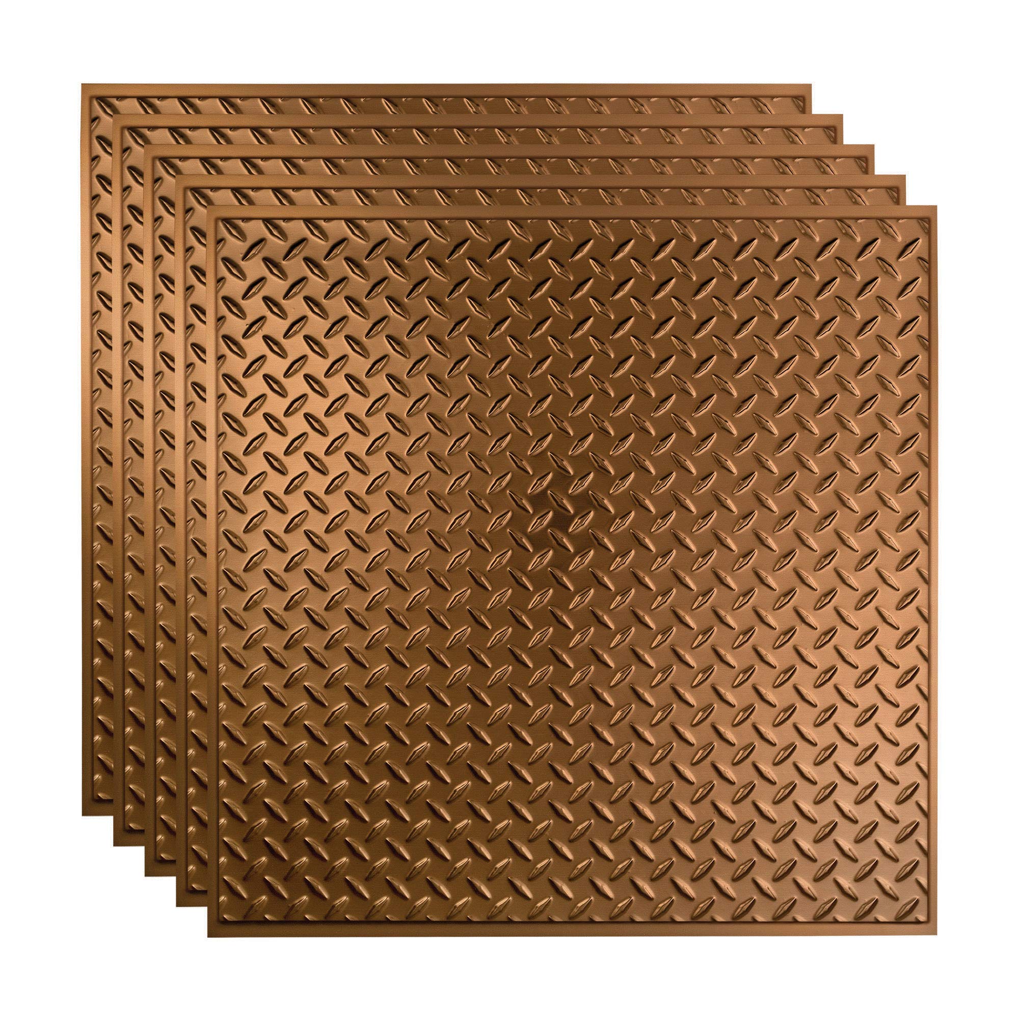 FASÄDE Diamond Plate Revealed Edge Decorative Vinyl 2ft x 2ft Lay-in Ceiling Tiles - Oil Rubbed Bronze Finish (5 Pack) - Perfect for Home Office, Restaurant & Commercial Interior Design