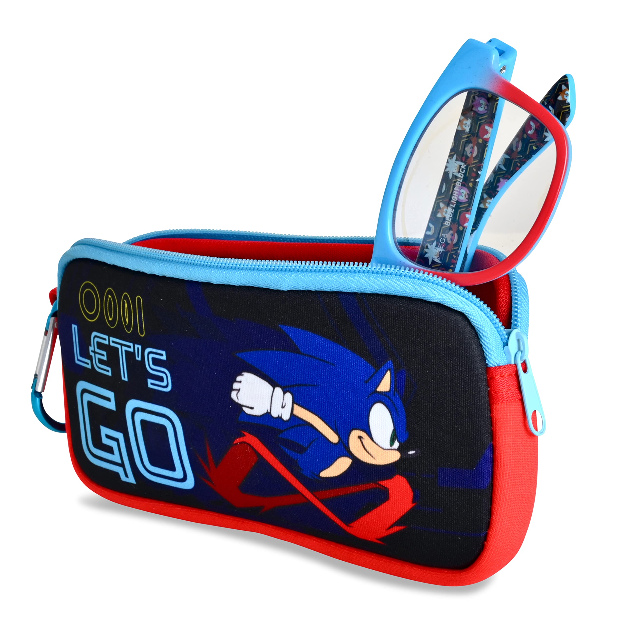 Sonic The Hedgehog Blue Light Blocking Glasses for Kids - Anti Eyestrain Computer Gaming Glasses for Boys & Girls with Protective Case (Blue/Red) - Perfect for Online Classes, Video Games & Screen Time Protection