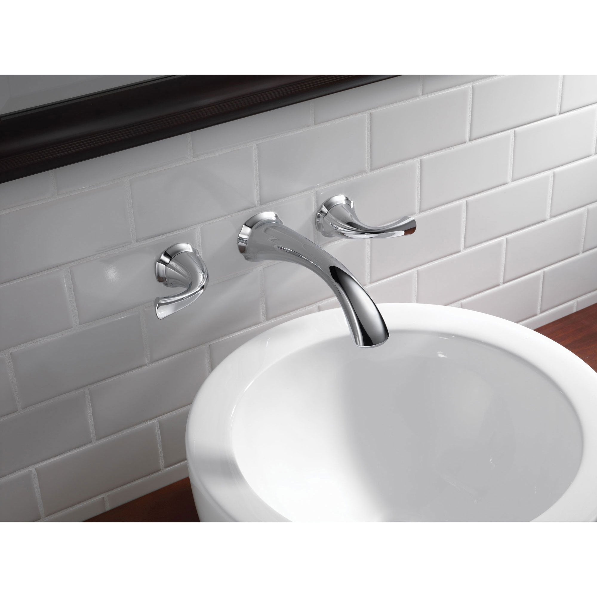 Delta Addison Collection Chrome Finish Contemporary Two Handle Wall Mount Bathroom Sink Faucet Trim Kit with Rough-in Valve DT3592LFWL - Perfect for Modern Bathroom Renovations and Small Space Vanities