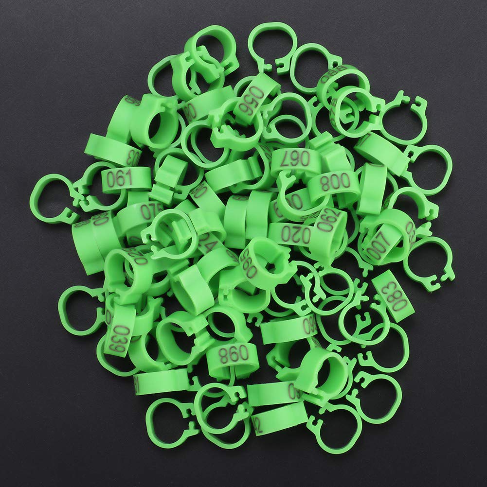 Geriop 100PCS Reusable Green Leg Bands for Adult Birds - Durable Letter Identification Rings for Pigeons, Parrots, and Poultry - Perfect for Breeding, Tracking, and Organizing Flocks