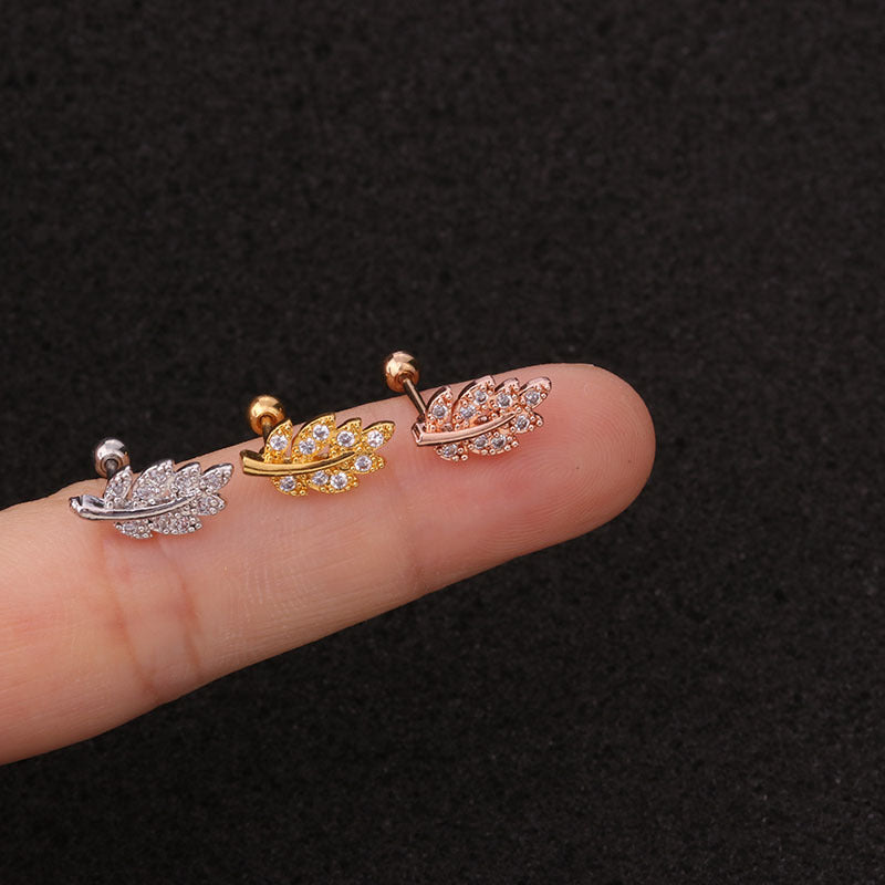 20G Leaf Dangle Helix Tragus Earrings for Women - Gold Plated Cartilage Hoop Earrings with Leaf Charm | Perfect for Everyday Wear, Parties & Gifts | HSPJ19104