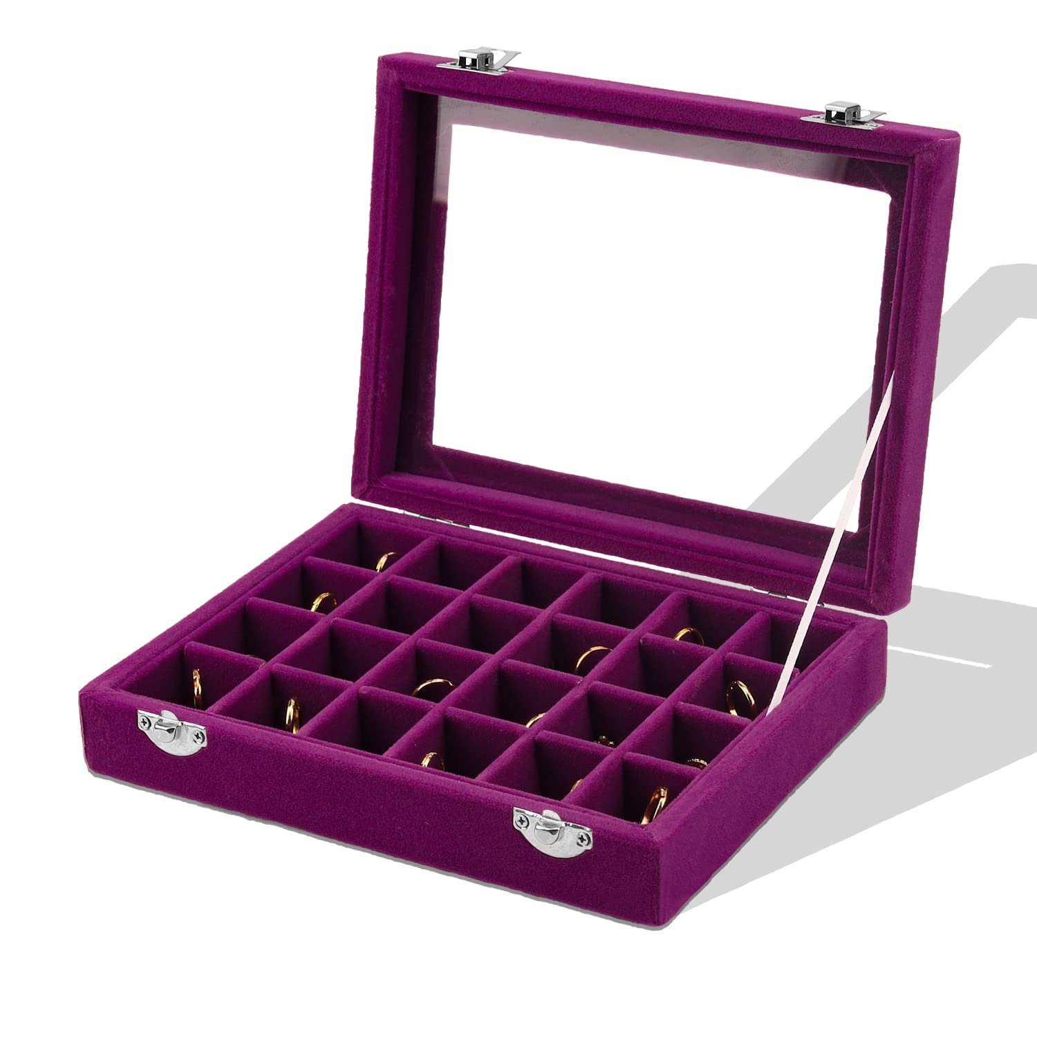 Lainrrew 24-Slot Velvet Jewelry Organizer Box - Elegant Ring & Earring Display Case for Women | Perfect for Travel, Vanity & Gift Giving (Purple)
