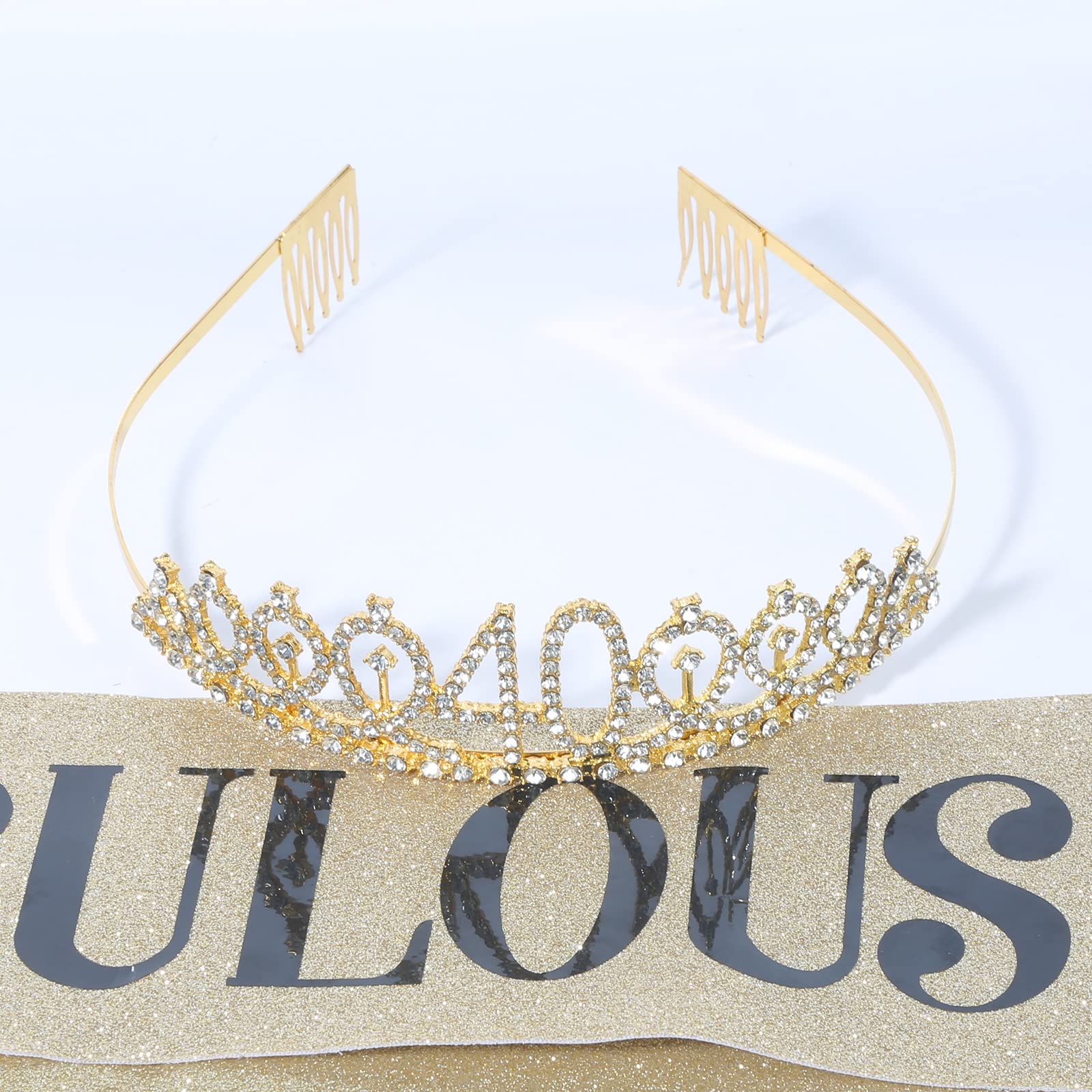 40th Birthday Sash & Tiara Set for Women - 40 & Fabulous Gold Crown & Sash - Perfect Birthday Gift for Queen Women - Great for Birthday Parties, Decorations & Celebrations