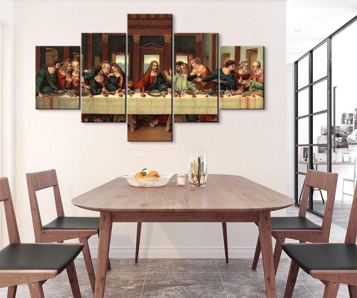 5-Piece Jesus Last Supper Canvas Wall Art - Da Vinci Religious Painting Christian Home Decor (70''W x 40''H) - Perfect for Bedroom, Dining Room & Church Decorations