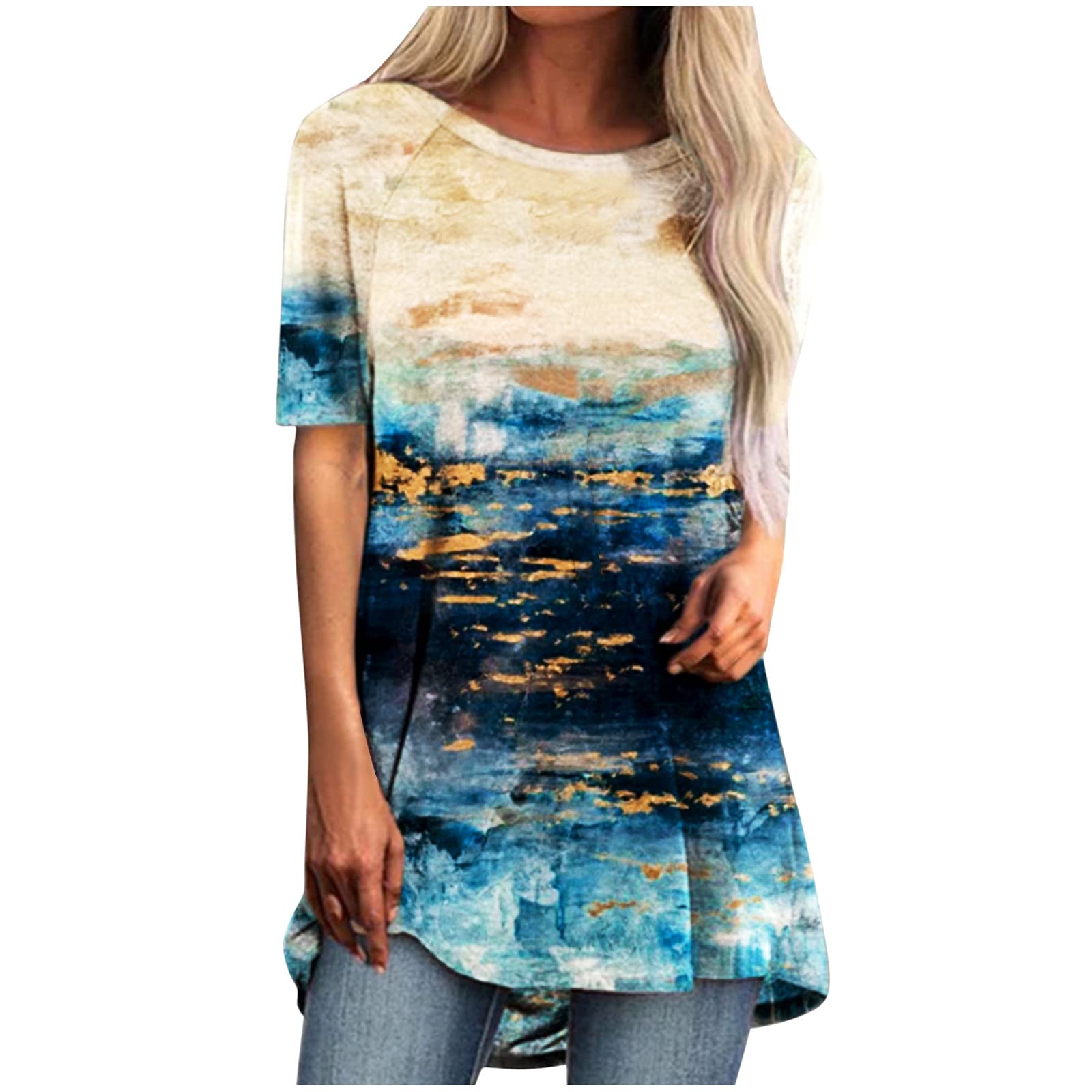 Women's Floral Short Sleeve T-Shirt - Casual Crew Neck Loose Blouse & Tunic Top for Summer | Perfect for Beach Outings, Picnics & Everyday Wear