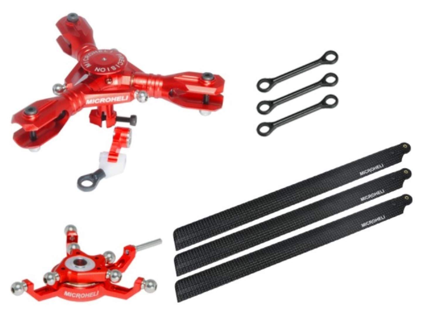 MICROHELI CNC Triple Carbon Fiber Blades Conversion Set (RED) for Blade 230S & 230S V2 Helicopters - High-Performance Upgrade for Precision Flying and Aerial Stunts