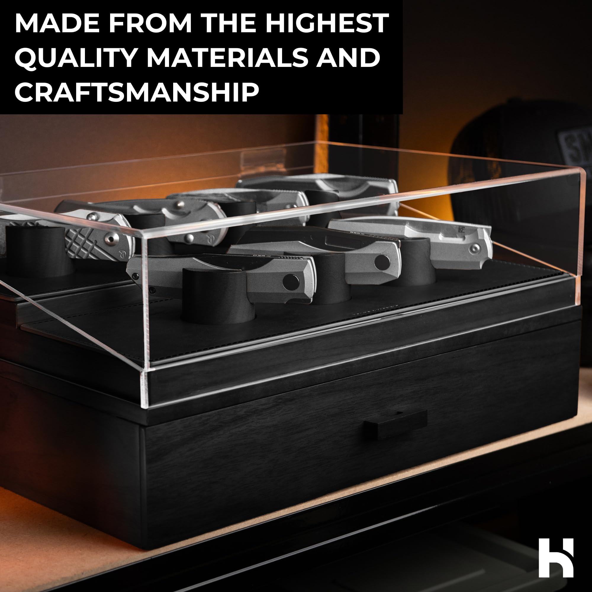 Premium Wooden Knife Display Case for 30 Knives - Handcrafted EDC Knife Organizer & Collector's Gift - Durable Luxury Knife Storage Box for Home, Office, or Camping Use