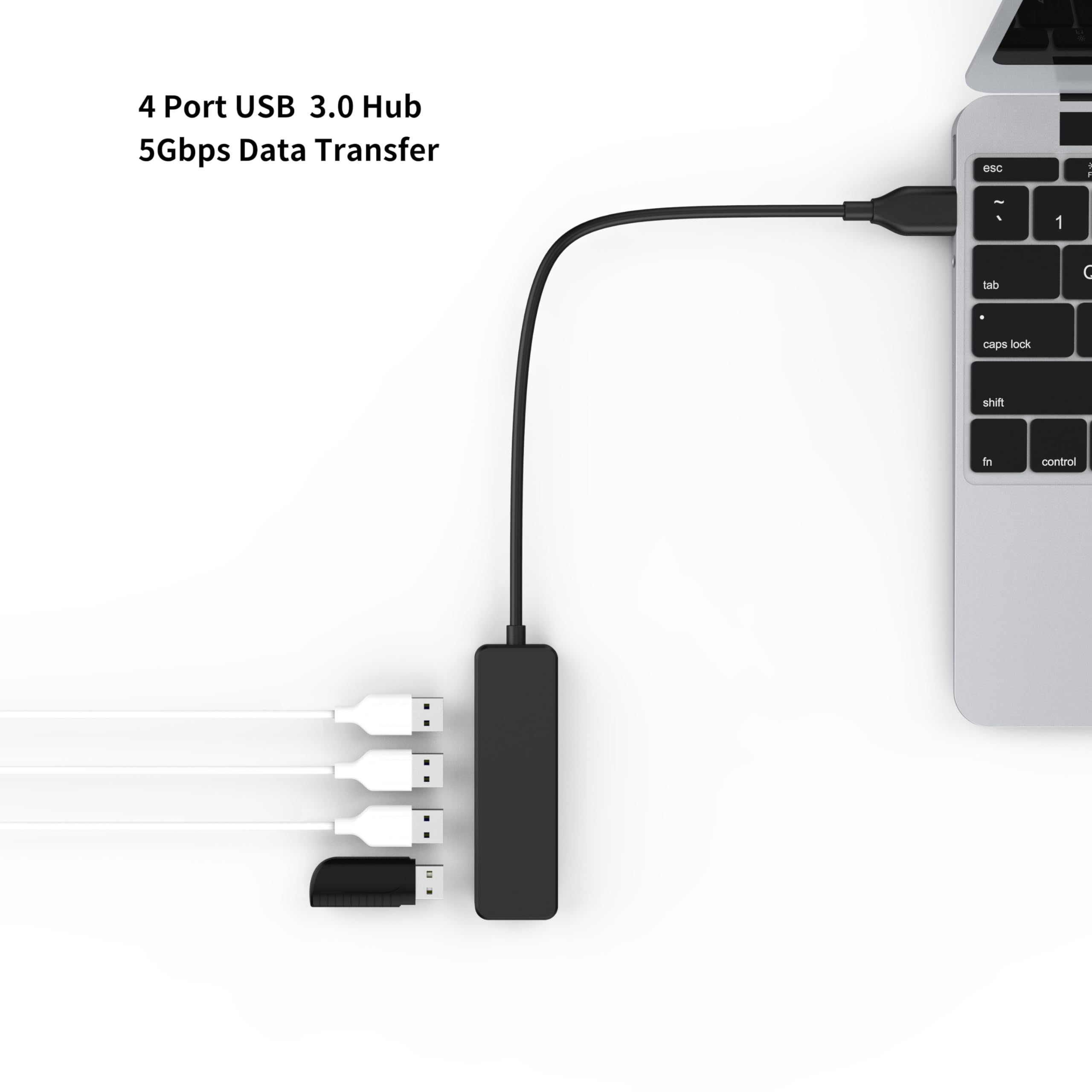 4-Port USB 3.0 Hub - Ultra Slim Portable High-Speed 5Gbps Data Transfer for Laptop, MacBook, Mouse, Keyboard - Perfect for Home Office, Gaming & Travel (15cm Cable)