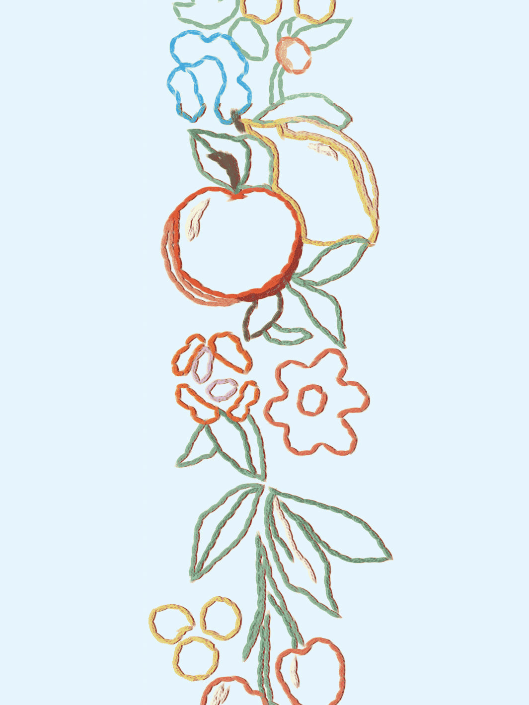 Light Blue Embroidered Fruit Vines Wallpaper - Elegant Floral Peel and Stick Wallpaper for Bedroom, Nursery & Home Decor - Lingua Franca