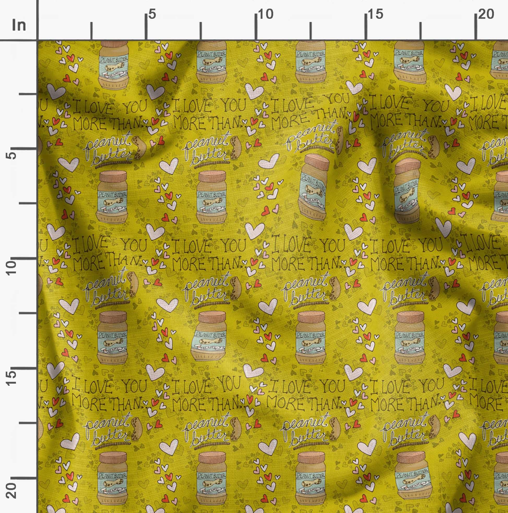Soimoi Japanese Crepe Fabric - 42 Inch Wide Yellow Text & Peanut Butter Food Print Material by The Yard - Nutty Playful Design for DIY Crafts, Quilting, Dressmaking, Home Decor and Sewing Projects