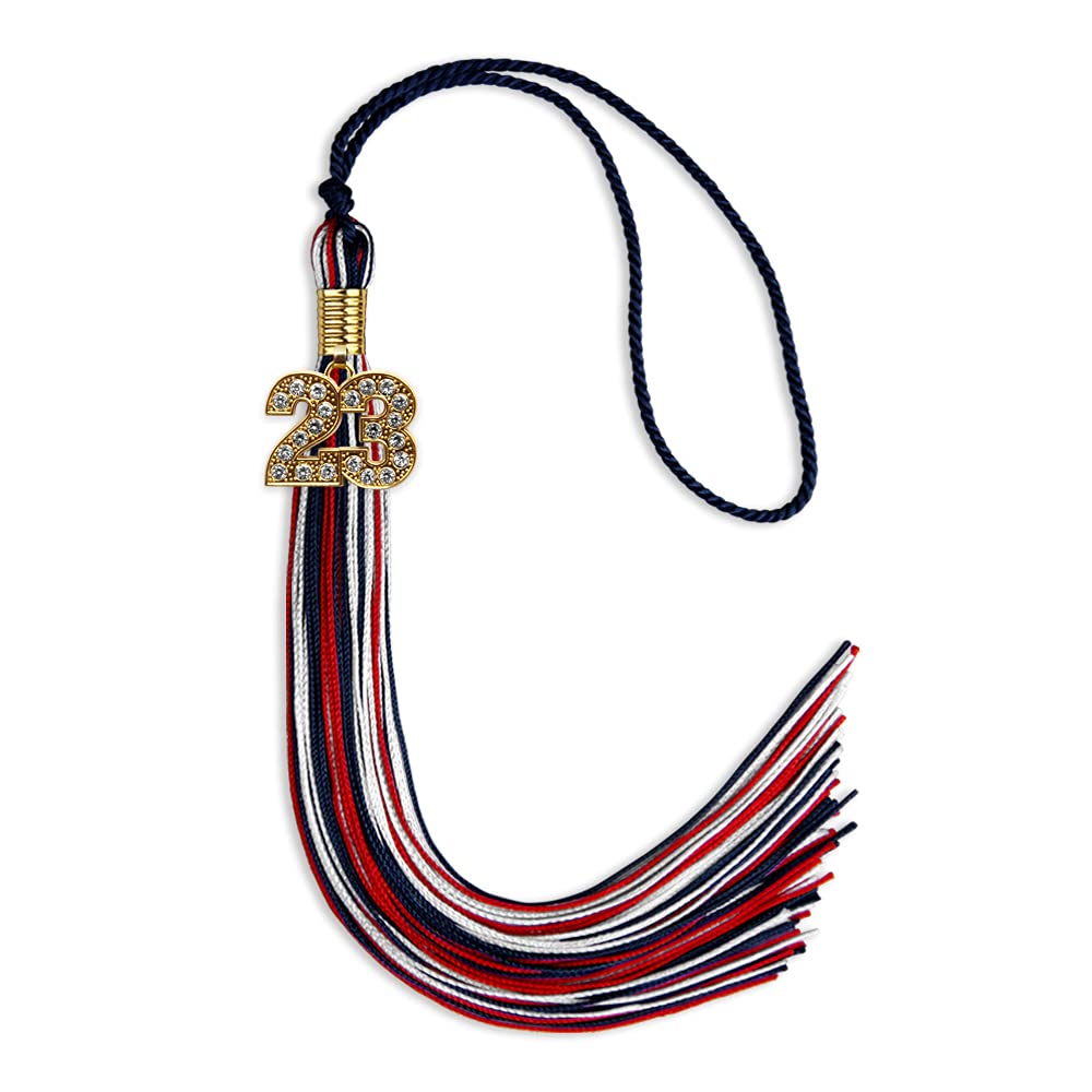 Endea Graduation Mixed Triple Color Tassel with Gold Bling Charm - Perfect for High School & College Graduation Caps, Diplomas, and Party Decorations