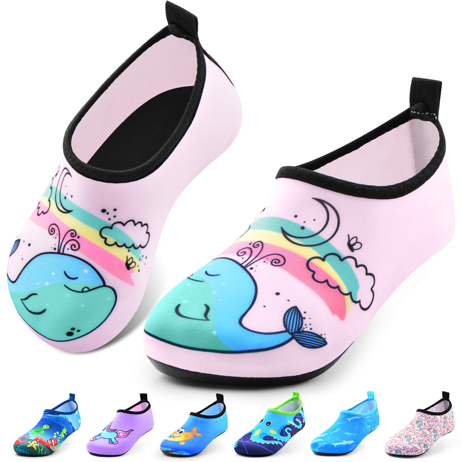 **Sunnywoo Kids Water Shoes for Boys & Girls - Quick Dry Non-Slip Aqua Socks for Toddlers - Barefoot Swim Shoes for Beach, Pool, and Outdoor Sports**