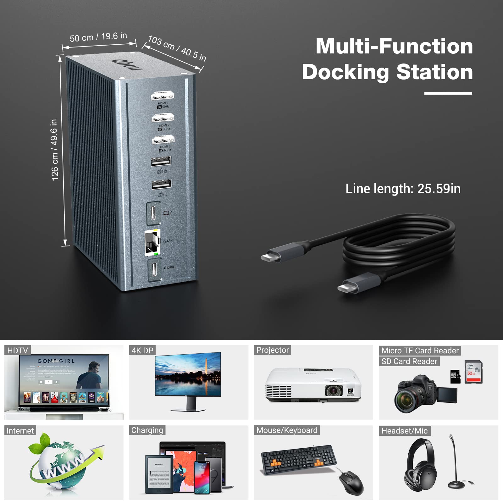 16-in-1 USB-C Docking Station with Triple HDMI, 100W PD Charging, Ethernet Port, 3.5mm Audio, USB-A & USB-C Ports, SD/TF Card Reader - Compatible with MacBook Pro/Air & Thunderbolt 3 Laptops for Home Office & Gaming Setup