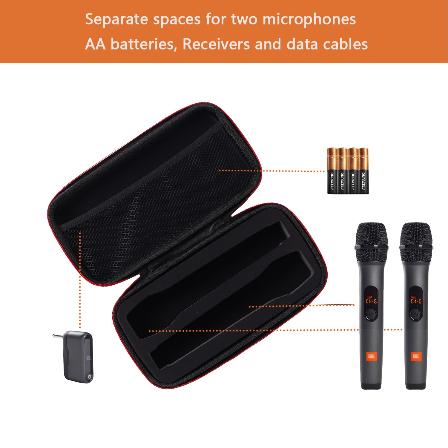 JBL Wireless Microphone Carrying Case - Dual Channel Receiver Compatible with 2 Microphone System - Durable Black Storage Bag for Karaoke, Singing & Live Performances