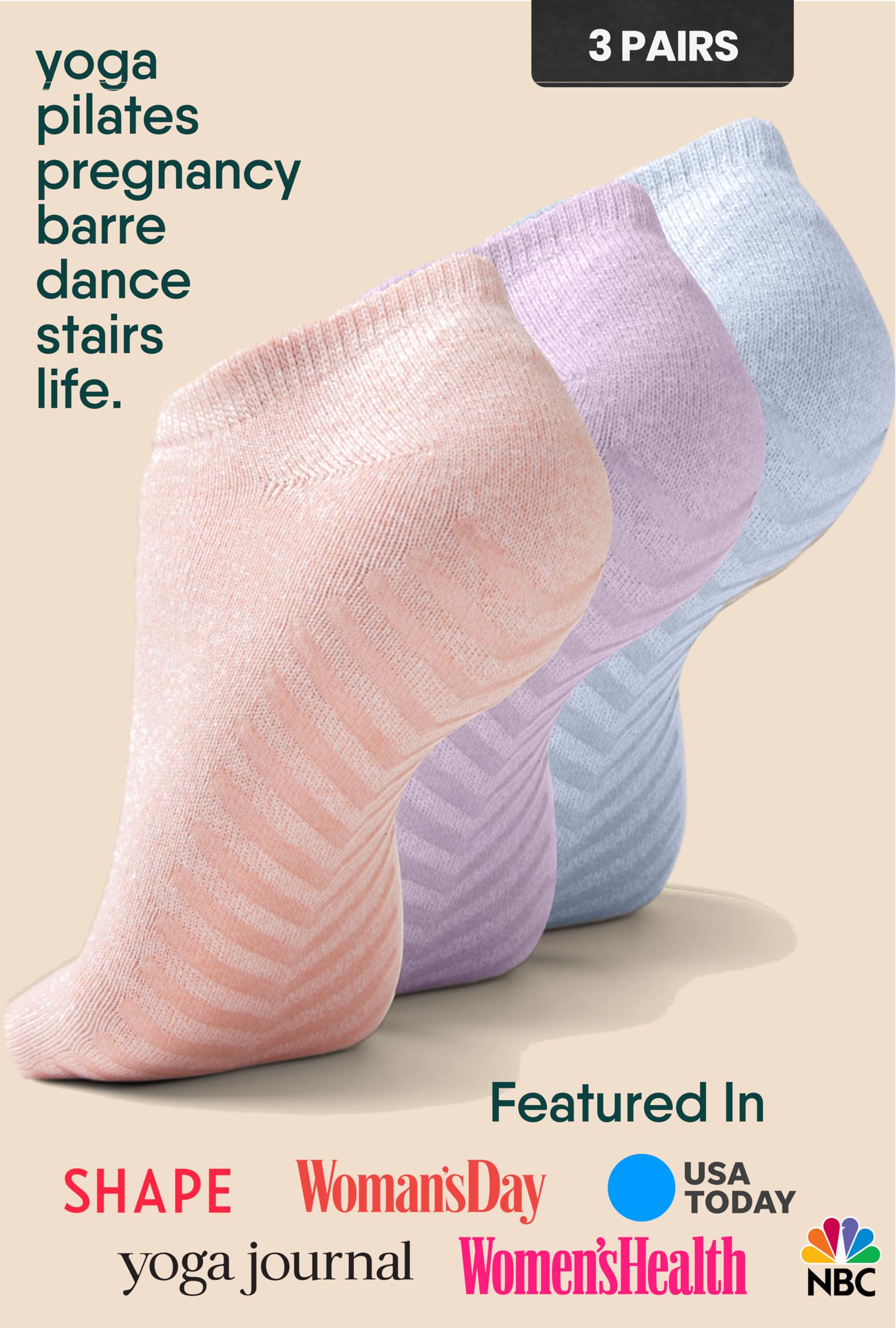 Gripjoy Non-Slip Grip Socks for Women & Men - Anti-Skid Yoga Socks with Silicone Grippers - 3 Pairs Hospital Socks for Yoga, Pilates, Hospital & Home Use