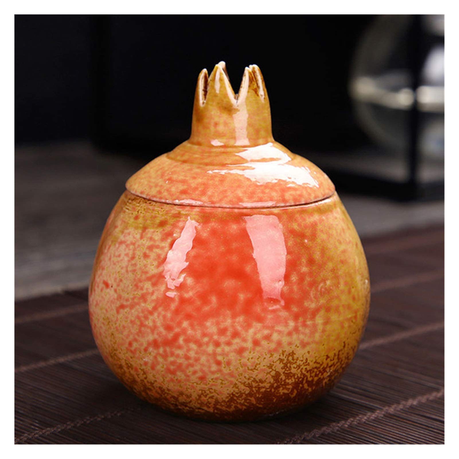 Premium Ceramic Pomegranate Tea Caddy Set - Airtight Tea Storage Box with Lid, Decorative Fruit-Shaped Tea Container for Loose Leaf Tea - Perfect for Home, Kitchen, Office & Gift Giving (Green)