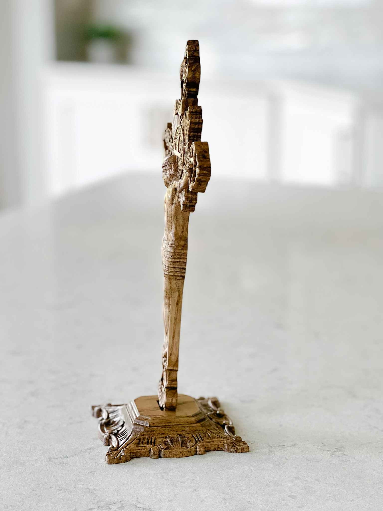 Hand-Carved Wooden Crucifix with Display Base - Perfect for Home Altar, Church Decor, and Religious Gifts