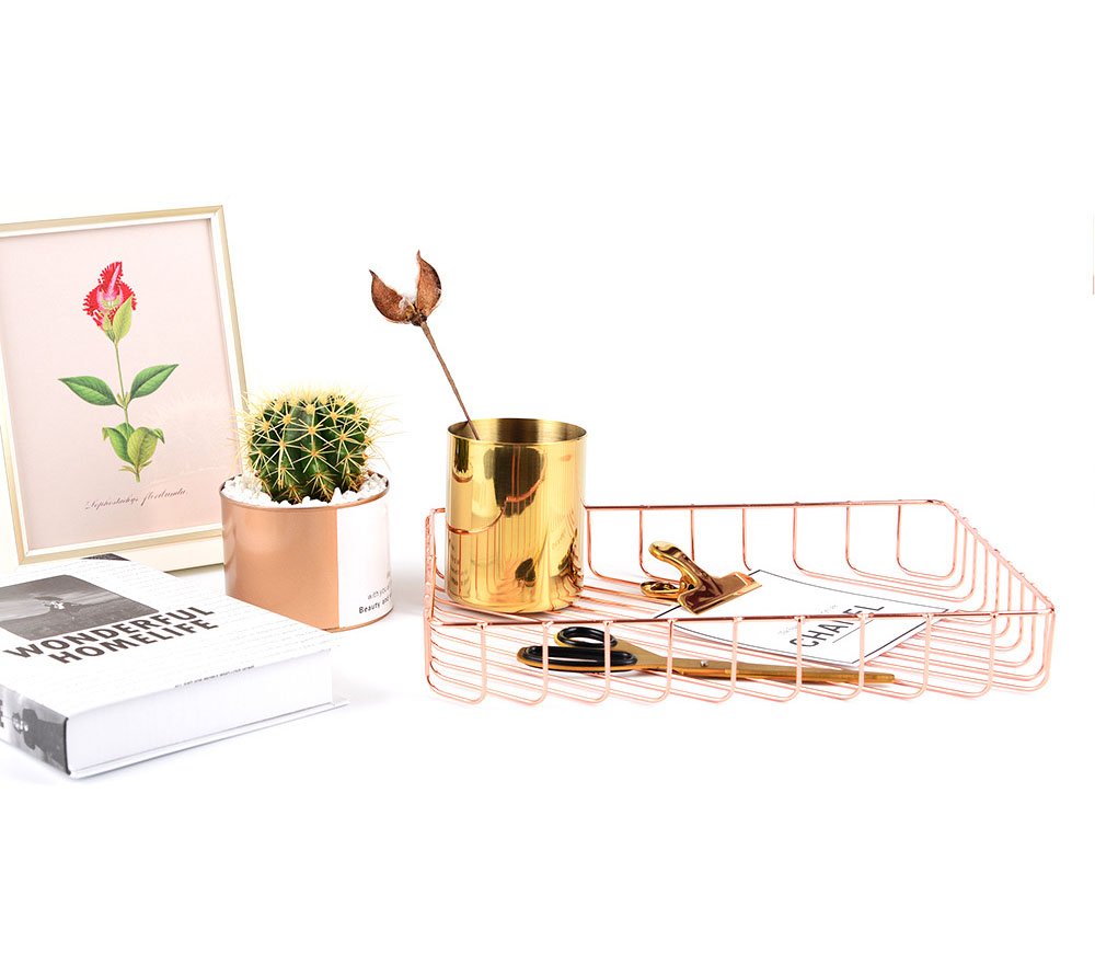 Stainless Steel Metal Storage Basket - Stackable Wire Desk Organizer for Fruits, Office Supplies & Household Items | Perfect for Kitchen Counter, Office Desk & Bathroom Organization (Red)