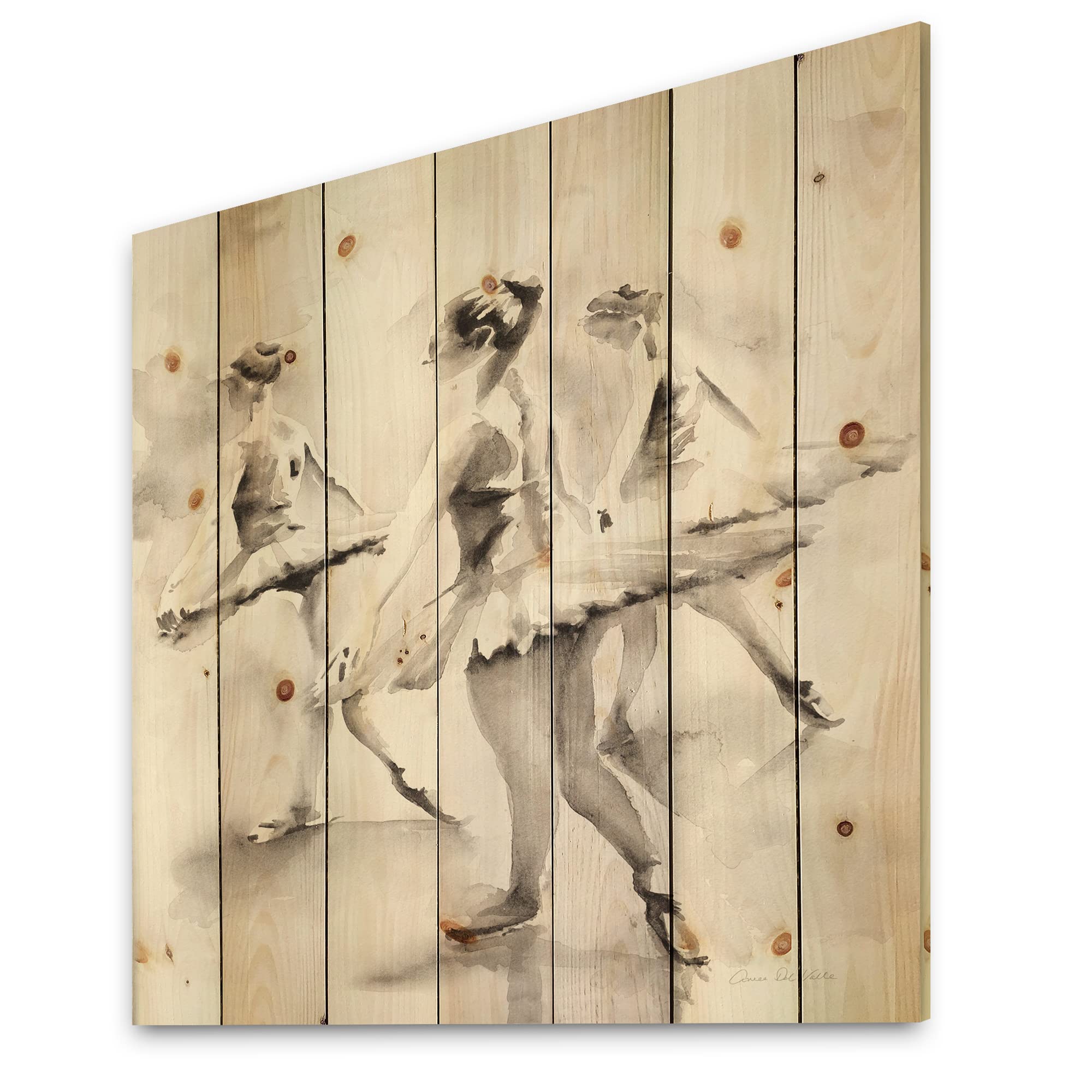DesignQ Watercolor Ballerina Dance Traditional Wood Wall Decor - Beige Cottage Wall Art Panel, Large Natural Pine Wood Printed Art for Living Room, Bedroom & Nursery Decor