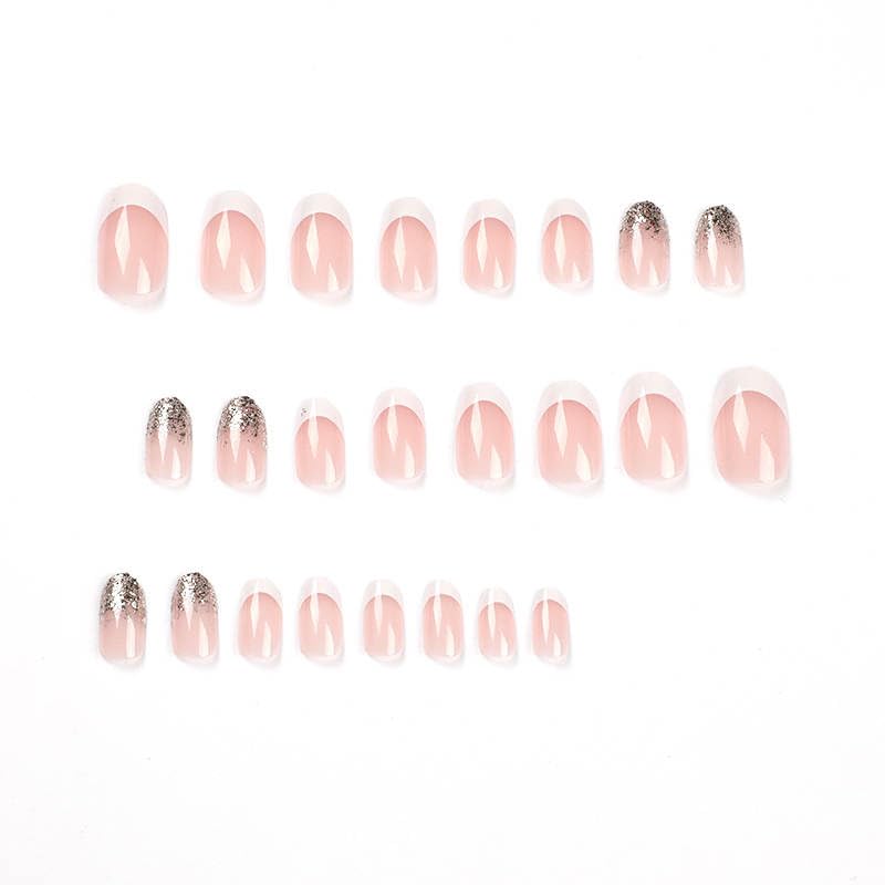 Wondertrail Acrylic Press-On Nails Set - 24pcs White French Glitter Ombre Fake Nails with Glue Kit | Reusable Oval Shaped Artificial Nails for Women | Perfect for Parties, Weddings & Everyday Wear