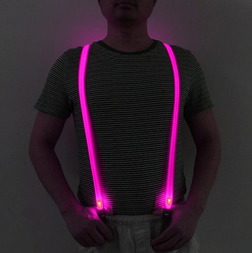 LED Suspenders for Men & Women - Light Up Y-Shape Back Suspenders with Neon Stripe - Battery Powered Fashion Accessories for Parties, Raves, and Night Events