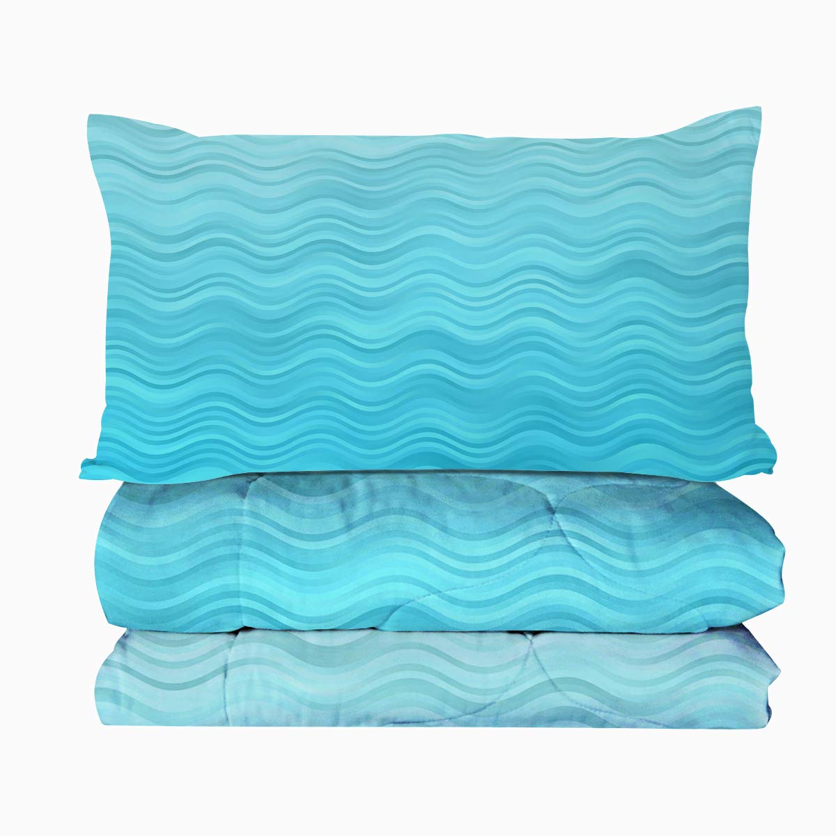 BlessLiving King Comforter Set - Turquoise Ocean Wave Bedding with Artistic Pastel Wavy Pattern, 3-Piece Aqua Blue Striped Bed Set for Coastal & Boho Bedroom Decor