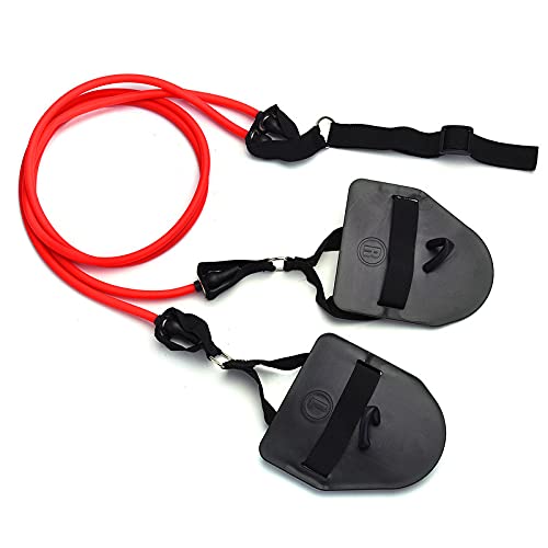 FOOING Swimming Arm Strength Trainer - Professional Freestyle Swim Resistance Bands with Paddle Fins for Adults & Athletes - 30lb Elastic Training Bands for Pool, Open Water & Home Workouts (Red)