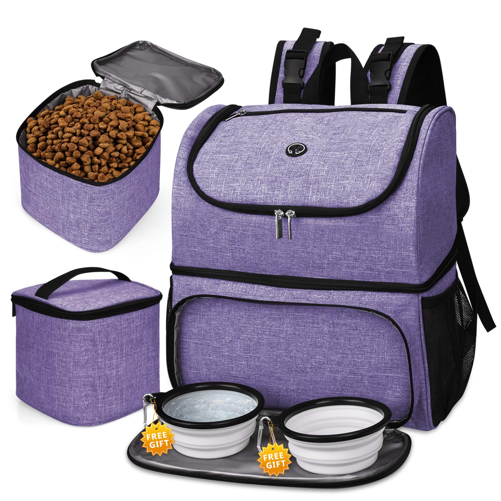 BAGLHER Pet Travel Backpack with Bowls - Purple for Dog & Cat Outings