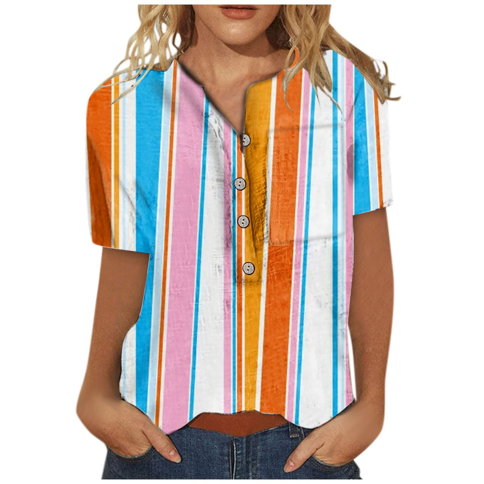 Summer Tops for Women - Tie Dye V Neck Tee with Pocket | Casual & Dressy for Outings