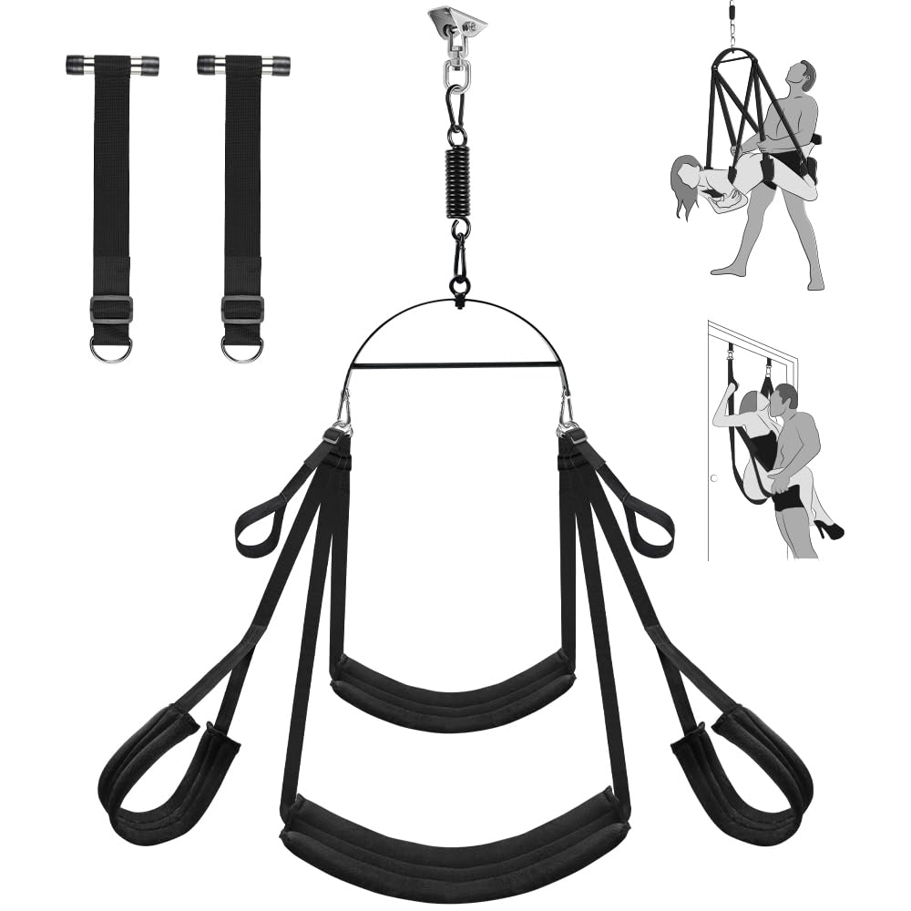 360° Spinning Adjustable Sex Swing for Couples - 2-in-1 BDSM Bondage Restraint with Premium Stand & Comfortable Thick Straps | Bedroom, Adult Play, Spice Up Relationship, BDSM Scenes