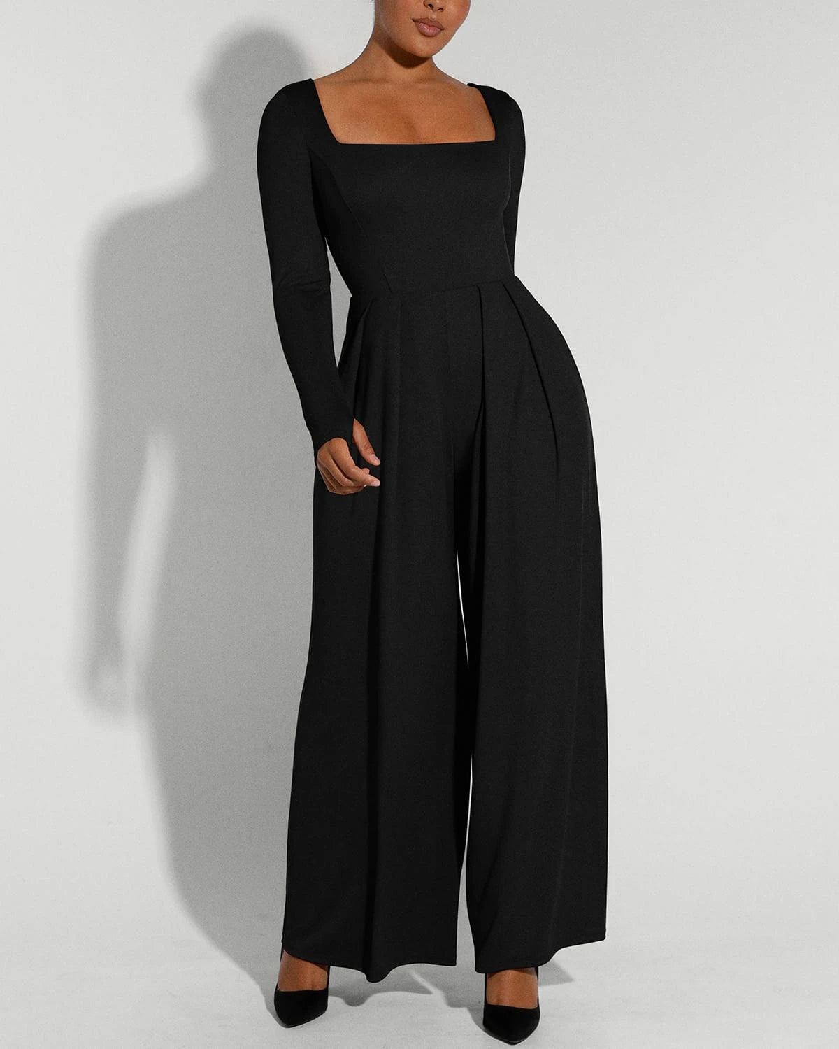 Square Neckline Slimming Jumpsuit for Women - Tummy Control Bodysuit with Built-in Shapewear - Perfect for Parties, Date Nights & Special Occasions